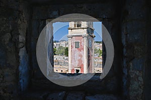 Clock Tower of Old Fortress in Corfu town, Greece
