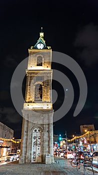 Clock tower in Old Jaffa at night, Tel-Aviv, Israel