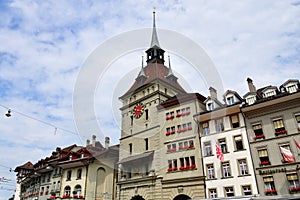 Clock tower in old town of Bern, Switzerland