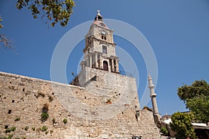 Clock tower in the Old Town of the capital of the island of Rhodes.