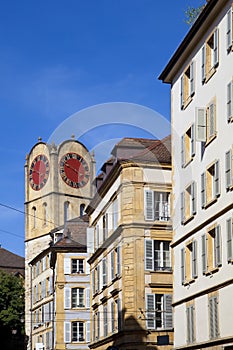 Clock tower in the old town of Neuchatel