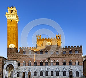 Clock tower at piazza del campo  in Siena,Tuscany, Italy