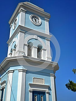 Clock Tower of Poros in a summer day