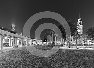 Clock tower and public park in downtown of Hong Kong city