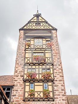 Clock tower in Riquewihr, France