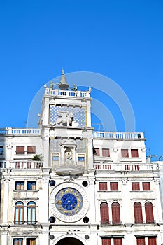 the clock tower on San Marco square in Venice