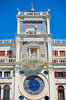 Clock Tower at St. Mark`s Square in Venice