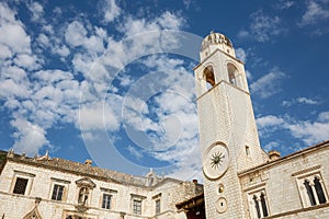 Clock tower on the Stradun in Old Town Dubrovnik, Croatia