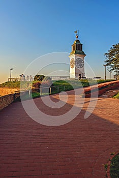 Clock tower at sunset