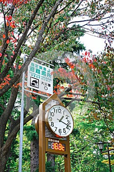 Clock tower to forecasts the weather at Maruyama Park in autumn season