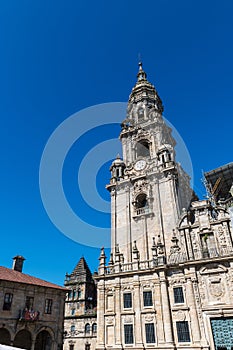 Clock tower of the Cathedral of St James in Santiago de Compostela photo