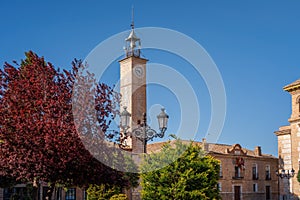 Clock Tower and Consuegra City Hall at Plaza de Espana Square - Consuegra, Castilla-La Mancha, Spain photo