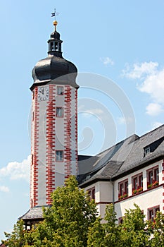 Clock tower of the Town hall in the town of Weida in the county of Greiz in the German state of Thuringia