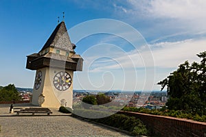 Clock tower, Uhrturm on top of Schlossberg Castle Hill in Graz, Austria, Europe