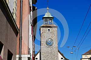 Clock tower in Vevey on lake Geneva