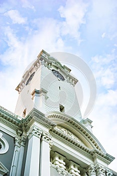 Clock Tower of Victoria Theatre and Concert Hall at Empress Place, Singapore.