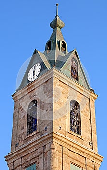 Clock Tower view at the Yossi Carmel square in old Jaffo in Tel Aviv, Israel