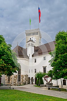 Clock tower viewed from the courtyard of the Ljubljana