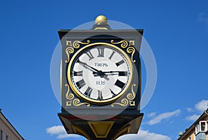 Clock on Trehsvyatskaya street with the indication of the year of foundation of city of Tver, Russia