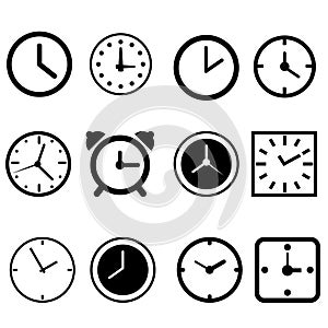 Clock vector icons set. Clock icon. Watch illustration symbol collection. Time sign or logo.