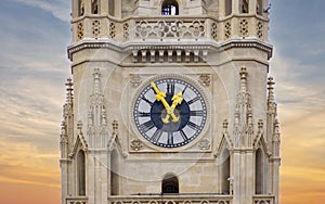 Clock of Vienna City Hall Rathaus tower in Austria