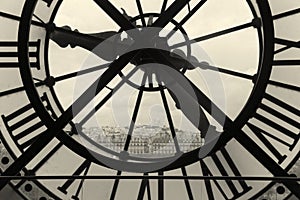 Clock and view of Montmartre, Paris