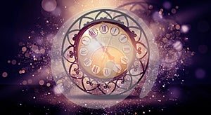 Clock vintage on an abstract background bokeh