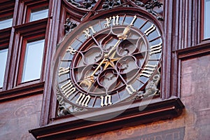 Clock on the wall, Medieval Basel Town Hall Rathaus, Switzerland