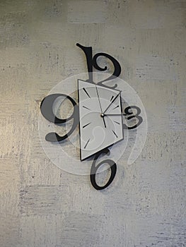 Clock on the wall with numbers 3, 6, 9 and 12 and clock hands