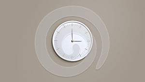 Clock on wall. White wall clock isolated on gray background. 3d render illustration.