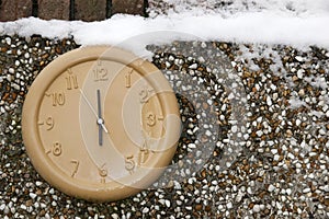 Clock on a wall in the winter season