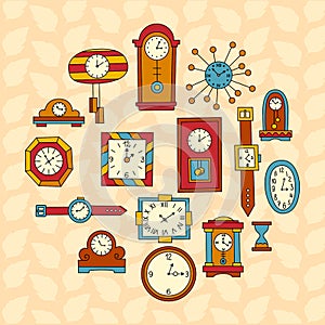 Clock watch colorful doodles collection