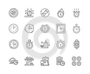 Clock and watch repairs and parts line icons, signs, vector set, outline illustration concept