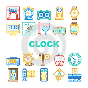 Clock And Watch Time Equipment Icons Set Vector