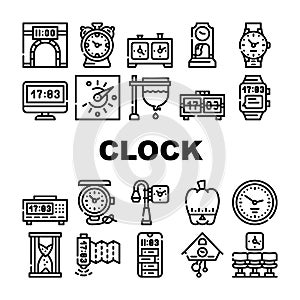 Clock And Watch Time Equipment Icons Set Vector