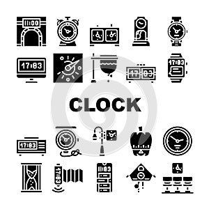 Clock And Watch Time Equipment Icons Set Vector