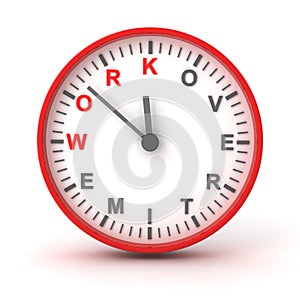 Clock with work overtime text, 3d render photo