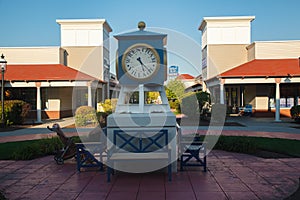Clock at Wrentham village premium outlets in Wrentham, Massachussetts