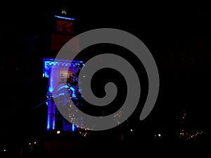 Clock xmas night lights in Ioannina city Epirus Greece