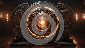 the clock of the zodiac _A steampunk glowing universal portal, infinite love, life, source, soul journey through universe