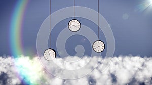 Clocks over clouds in the sky.