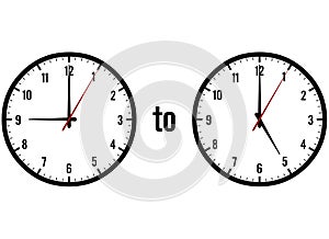 Clocks showing 9 to 5