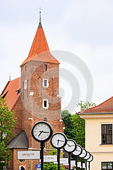 Clocks showing the current time in cities around the world. Krakow, Poland