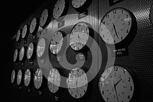 Clocks showing times around world