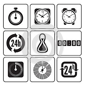 Clocks, time icons set