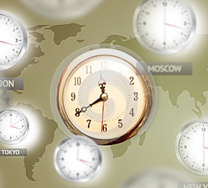 Clocks and time zones over the world concept