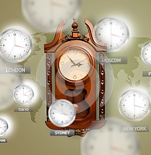 Clocks and time zones over the world concept