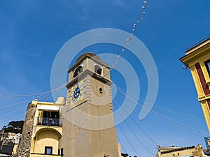 Clocktower at the main square on the isle of Capri in Italy