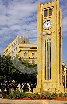 Clocktower and old houses in downtown Beirut