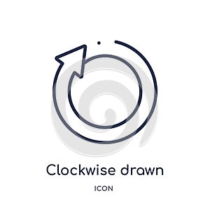 clockwise drawn arrow icon from user interface outline collection. Thin line clockwise drawn arrow icon isolated on white